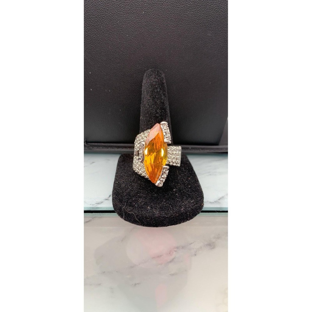 Vintage Camille Lucie Designer Signed Marquis Citrine Rhinestones Cocktail 8.5